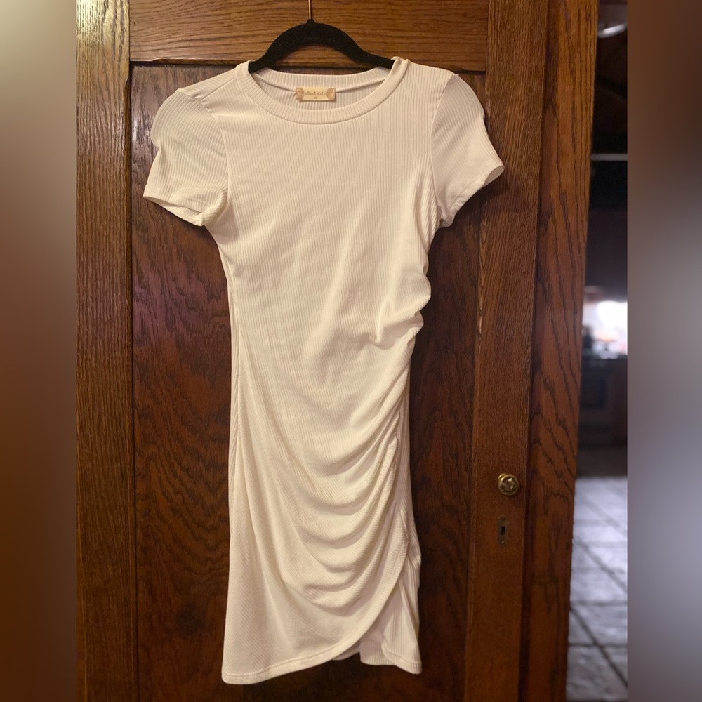 Altered state ribbed fitted ruched t shirt dress